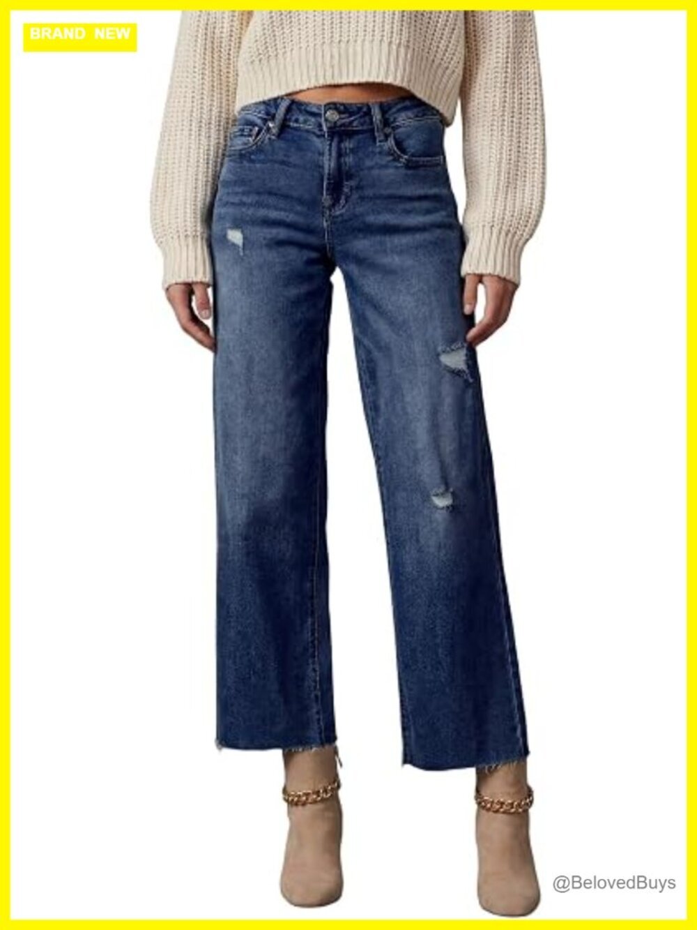 High Waist Baggy Jeans Wide Leg 8 Points Length Stretch Denim Pants